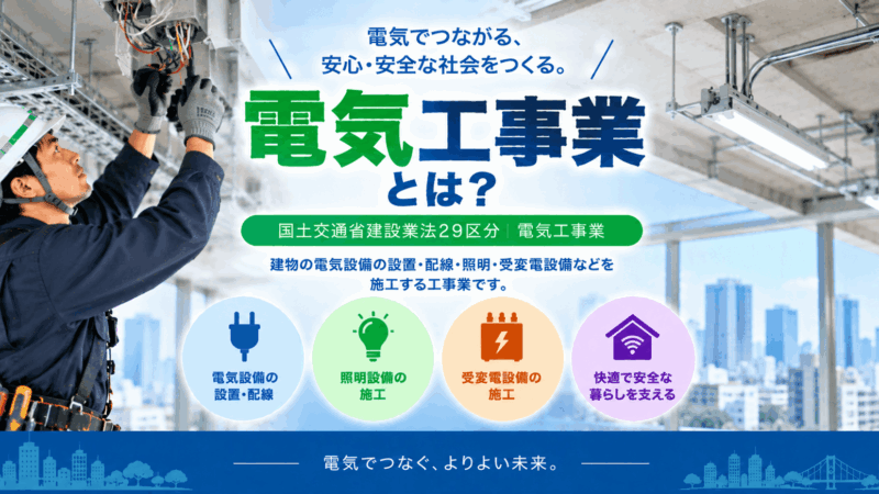 電気工事業とは？仕事内容・必要資格・建設業許可・一人親方労災保険をわかりやすく解説