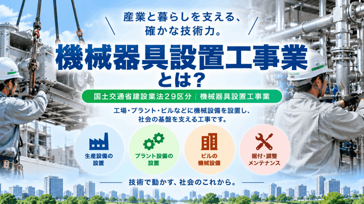 機械器具設置工事業とは？仕事内容・種類・一人親方の労災保険まで解説